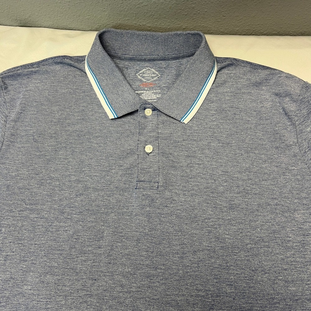 St. John's Bay Polo Shirt Comfort Stretch Classic Fit Blue‎ Ringer Size XL
